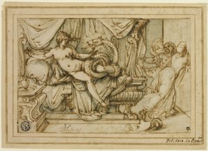 Olympias, Mutter von Alexander, besucht von Zeus in Gestalt einer Schlange von Andrea Boscoli