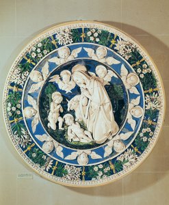 Anbetung der Jungfrau mit Johannes dem Täufer und zwei Cherubim von Andrea Della Robbia