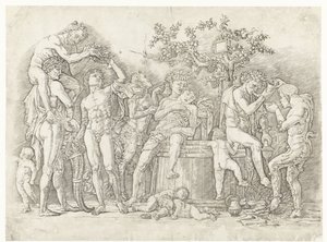 Bacchanal mit Satyrn und Bacchantinnen bei der Weinpresse von Andrea Mantegna