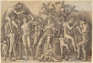 Bacchanal mit einem Weinfass von Andrea Mantegna