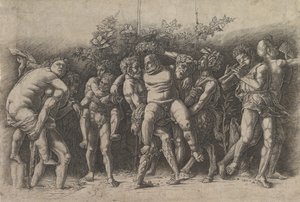 Bacchanal mit Silenus, ein Fries mit zehn Figuren um Silenus von Andrea Mantegna