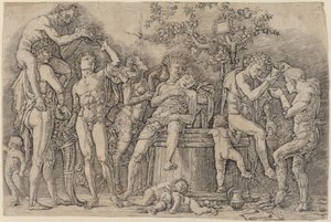 Bacchanal mit Weinfass von Andrea Mantegna
