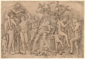 Bacchanal mit einem Weinfass von Andrea Mantegna