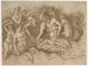 Schlacht der Meeresgötter (rechter Teil des Frieses) von Andrea Mantegna