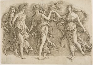 Vier Frauen tanzen von Andrea Mantegna
