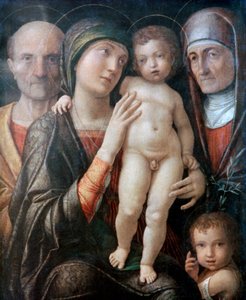 Heilige Familie mit St. Elisabeth und dem jungen Johannes dem Täufer, ca. 1495-1500 von Andrea Mantegna