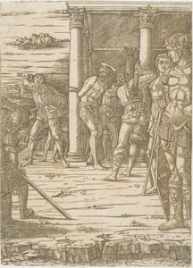 Die Geißelung Christi, mit Landschaftshintergrund von Andrea Mantegna
