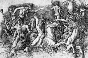 Die Schlacht der Meeresgötter (Detail) von Andrea Mantegna