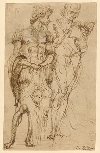 Zwei stehende männliche Figuren (recto); Ein liegender Mann und andere Studien (verso)