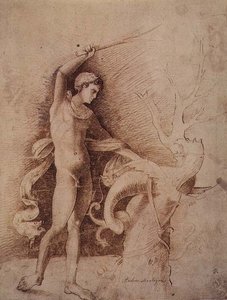 Junger Mann kämpft gegen einen Drachen von Andrea Mantegna