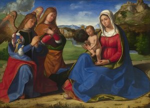Madonna mit Kind, angebetet von zwei Engeln
