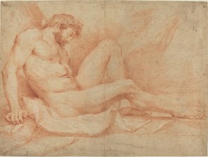 Akademische Aktstudie eines sitzenden Mannes von Andrea Sacchi