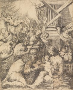 Anbetung der Heiligen Drei Könige, ca. 1553-60 von Andrea Schiavone