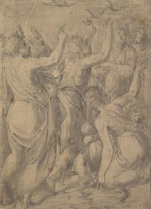 Moses zeigt den Israeliten die Wachteln, das Wunder der Wachteln und des Manna, ca. 1545