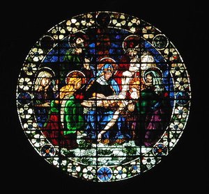 Oculus, der die Kreuzabnahme Christi darstellt, 1444 von Andrea del Castagno