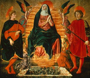 Die Himmelfahrt der Jungfrau und die Heiligen Julian und Miniato, von Andrea del Castagno von Andrea del Castagno