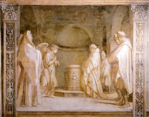 Engel kündigt Zacharias die Geburt eines Kindes an, Detail aus Geschichten der Jungfrau Maria von Andrea del Sarto von Andrea del Sarto