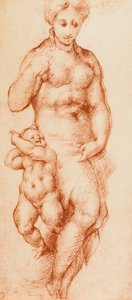 Nächstenliebe, Zeichnung von Pontormo, ehemals Andrea del Sarto zugeschrieben. Gabinetto dei Disegni e delle Stampe, Uffizien, Florenz von Andrea del Sarto