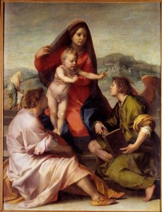 Madonna della Scala. Heilige Familie mit einem Engel. Gemälde von Andrea del Sarto (1486-1531) 1522-1523 von Andrea del Sarto