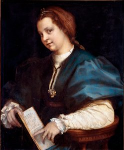 Porträt einer Unbekannten (Dame bei Petrarchino, die Frau hält eine Kopie des „Canzoniere“ von Petrarca in den Händen)