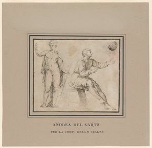 Skizzen einer nackten Figur in klassischer Pose und einer sitzenden Figur von Andrea del Sarto