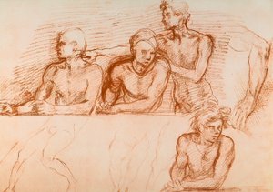 Studie der Apostel für das Letzte Abendmahl von San Salvi, Zeichnung von Andrea del Sarto. Gabinetto dei Disegni e Stampe, Uffizien-Galerie, Florenz