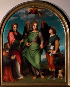 Der Erzengel Raphael, Heiliger Leonard, Tobie und der Sponsor kniend