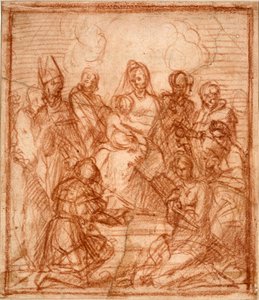 Thronende Madonna mit Kind und acht Heiligen (Kompositionsstudie) von Andrea del Sarto