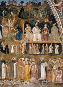 Triumph der Kirche, Kirche Militante und Triumphierende (Allegorie der aktiven und triumphierenden Kirche und des Dominikanerordens) von Andrea di Bonaiuto