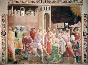 Steinigung des Heiligen Stephanus Fresko von Andrea di Giusto (tätig um 1424-1450) 1430-1450 Kathedrale von Prato, Kapelle der Assunta Prato Italien von Andrea di Giusto Manzini