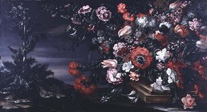 Stillleben mit Blumen in einer Steinvase