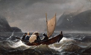 Künstler bei stürmischem Wetter im Sognefjord von Andreas Achenbach