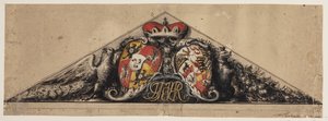 Heraldischer Entwurf in einem Dreiecksgiebel von Andreas Bodan II