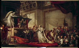 Zarin Katharina II. von Russland legt die von den Türken erbeuteten Trophäen vor dem Grab von Peter dem Großen nieder