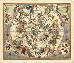 1660 Himmelskarte der Sternbilder der Nordhalbkugel über der Südhalbkugel der Erde von Andreas Cellarius