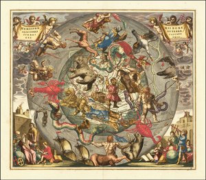 1708 Himmelskarte - Haemisphaerii Borealis Coeli et Terrae Sphaeri Cascenographia von Andreas Cellarius