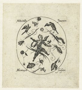 Oval mit Putto umgeben von Vögeln, Schmetterlingen und Insekten