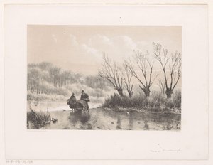 Winterlandschaft mit zwei Figuren auf dem Eis von Andreas Schelfhout