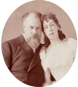 Porträt des Künstlers Konstantin Jegorowitsch Makowski (1839-1915) mit seiner Frau. Albumin-Foto von Andrei Osipowitsch Karelin (1837-1906) von Andrei Osipovich Karelin