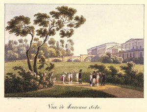 Ansicht der Cameron-Galerie im Park in Zarskoje Selo, vor 1817 von Andrei Yefimovich Martynov