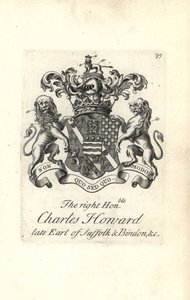 Wappen und Wappenschild des hochadligen Charles Howard, 9. Earl of Suffolk und Bindon