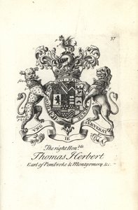 Wappen und Wappenschild des ehrenwerten Thomas Herbert, 8. Earl of Pembroke und Montgomery