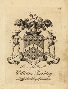 Wappen des hochverehrten William Berkley, Lord Berkley of Stratton, 4. Baron Berkeley of Stratton, gestorben 1741 von Andrew Johnston