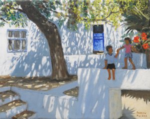 Blaue Tür, Mykonos, Griechenland, 2024 von Andrew Macara