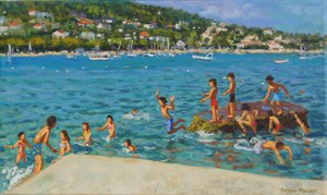 Sprung von den Felsen; Cinque Terre, Positano, Italien, 2000 von Andrew Macara