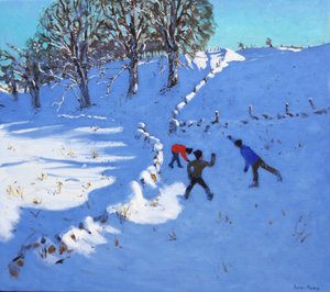 Spielen im Schnee, Youlgrave, Derbyshire, 2016