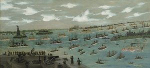 Parade der US-Flotte im New Yorker Hafen mit der Freiheitsstatue, 1893
