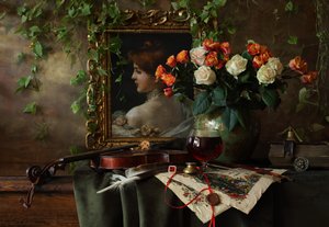 Klassische Violine und Rosen von Andrey Morozov
