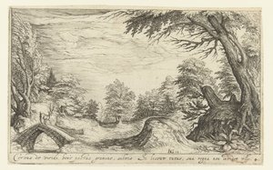 Landschaft mit einem Hirsch auf einer Brücke von Andries Jacobsz. Stock