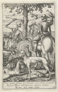 Skelett mit Pfeil und Falkner, umgeben von Tieren von Andries Jacobsz. Stock